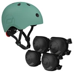 Zestaw: Scoot and Ride Kask dla dzieci 3+ rozm. S-M, kolor: Forest + ochraniacze rozm. S, kolor: Black