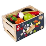 Drewniana skrzynka z warzywami i owocami do krojenia oraz akcesoriami 23 elementy, Janod