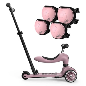 Zestaw: Scoot and Ride HK1 Push and Go 2w1 jeździk i hulajnoga dla dzieci 1-5 lat, kolor: Wildberry + ochraniacze rozm. XXS