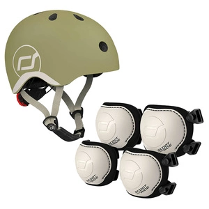 Zestaw: Scoot and Ride Kask dla dzieci 1-5 lat rozm. XXS-S, kolor: Olive + ochraniacze rozm. XXS, kolor: Ash