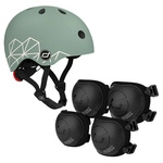 Zestaw: Scoot and Ride Kask dla dzieci 1-5 lat rozm. XXS-S, kolor: Green Lines + ochraniacze rozm. XXS, kolor: Black