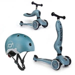 Zestaw: Scoot and Ride HK1 2w1 jeździk i hulajnoga dla dzieci 1-5 lat, kolor: Steel + kask rozm. XXS-S z odbl.