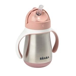 Butelka - kubek niekapek stalowa ze słomką 250 ml old pink, Beaba